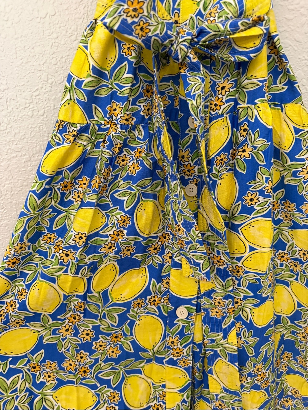 NWOT Yellow & Blue Lemon-Print Midi Dress with Tie Waist - Picture 8 of 16